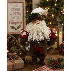 Primitive Style Santa Claus Figure Cardinal Bird Christmas Holiday Decor 12”
